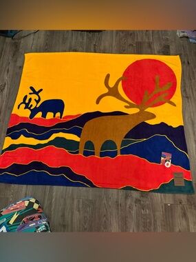 NWT Kanata Dawn Oman blanket First Nation Artist Afternoon Grazing fleece throw